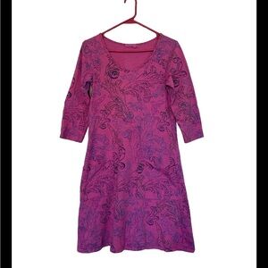 Fresh Produce Dalia Dress XS Pink Waverly Swirl Pockets 3/4 Sleeve USA Boho